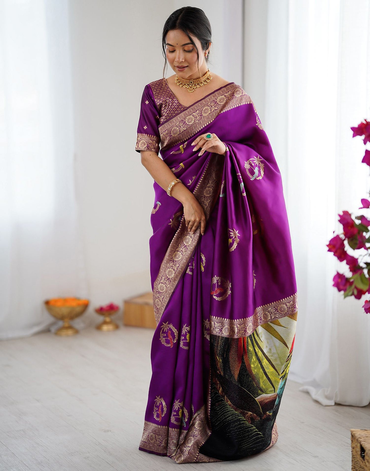 Dark Purple Silk Woven Saree