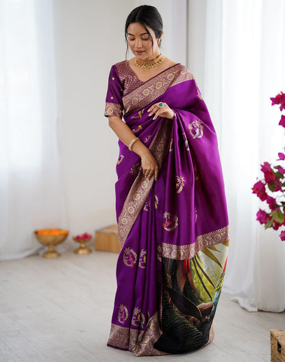 Dark Purple Silk Woven Saree