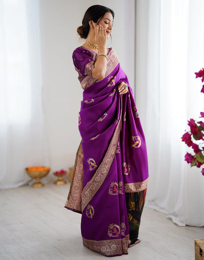 Dark Purple Silk Woven Saree