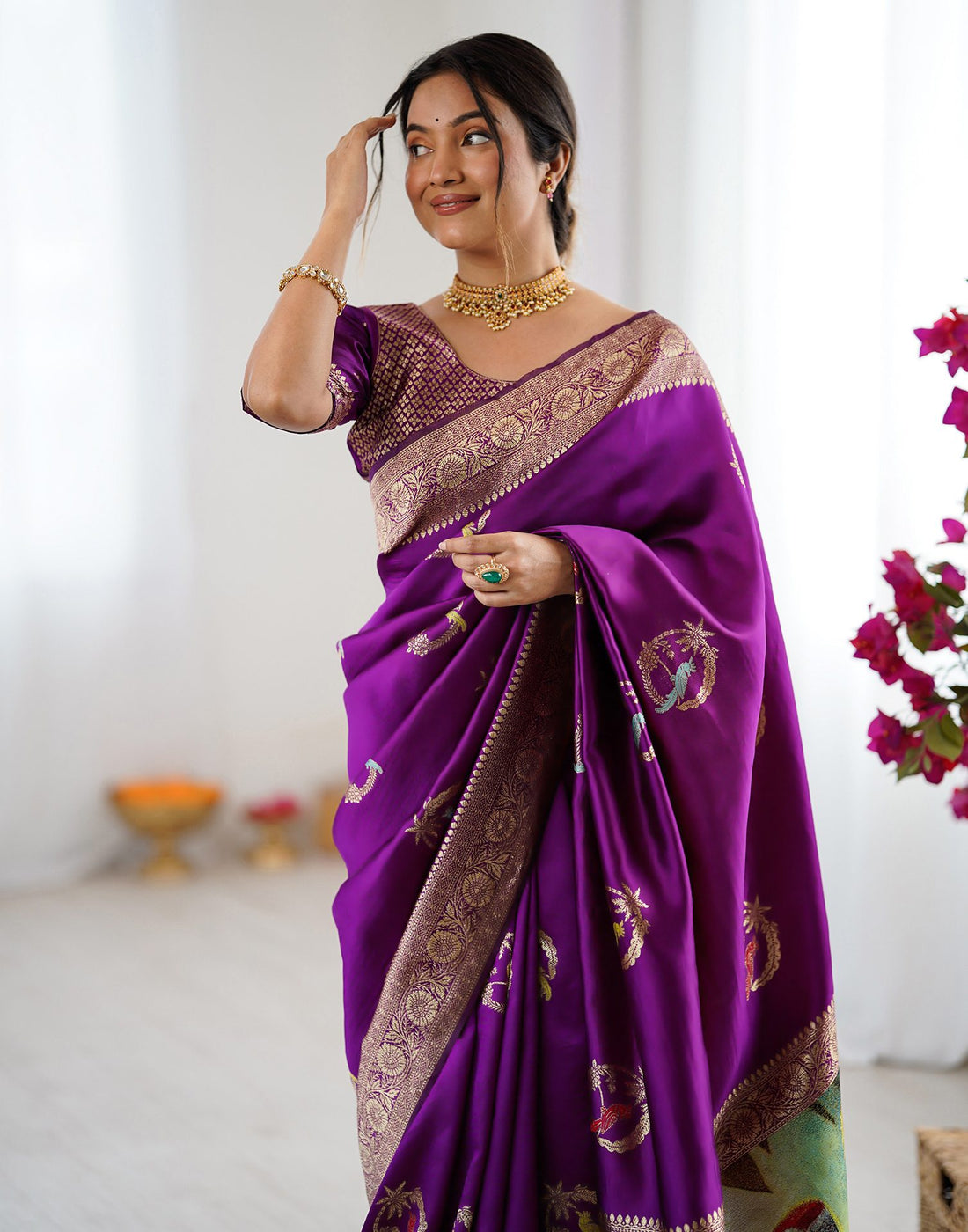 Dark Purple Silk Woven Saree