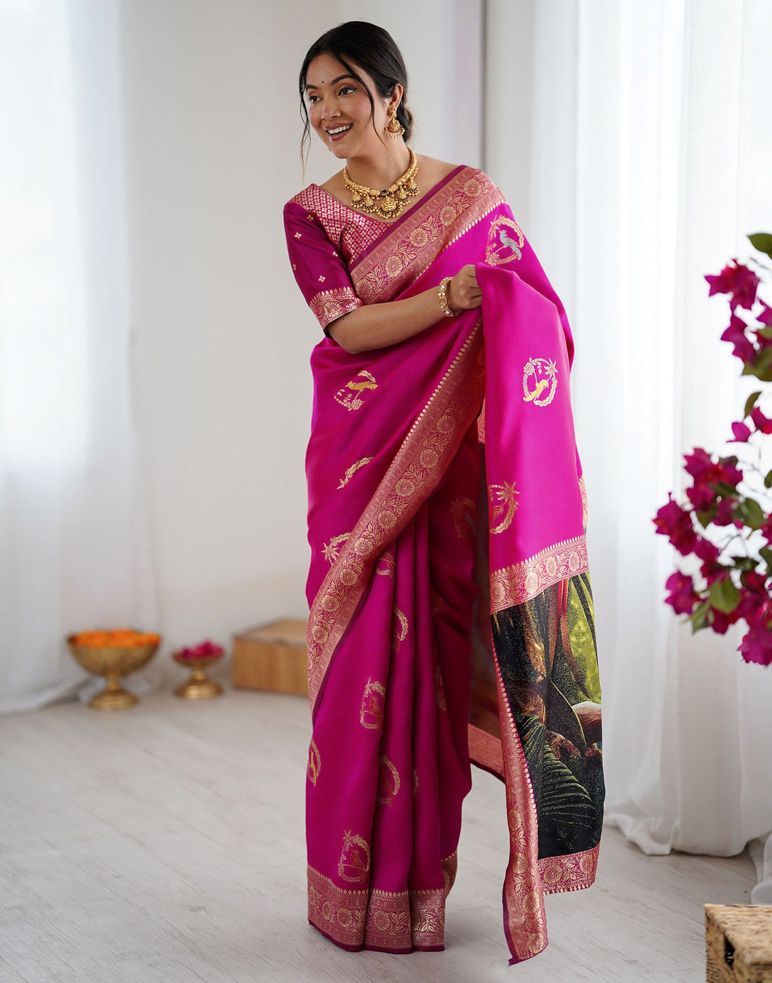 Dark Pink Silk Woven Saree