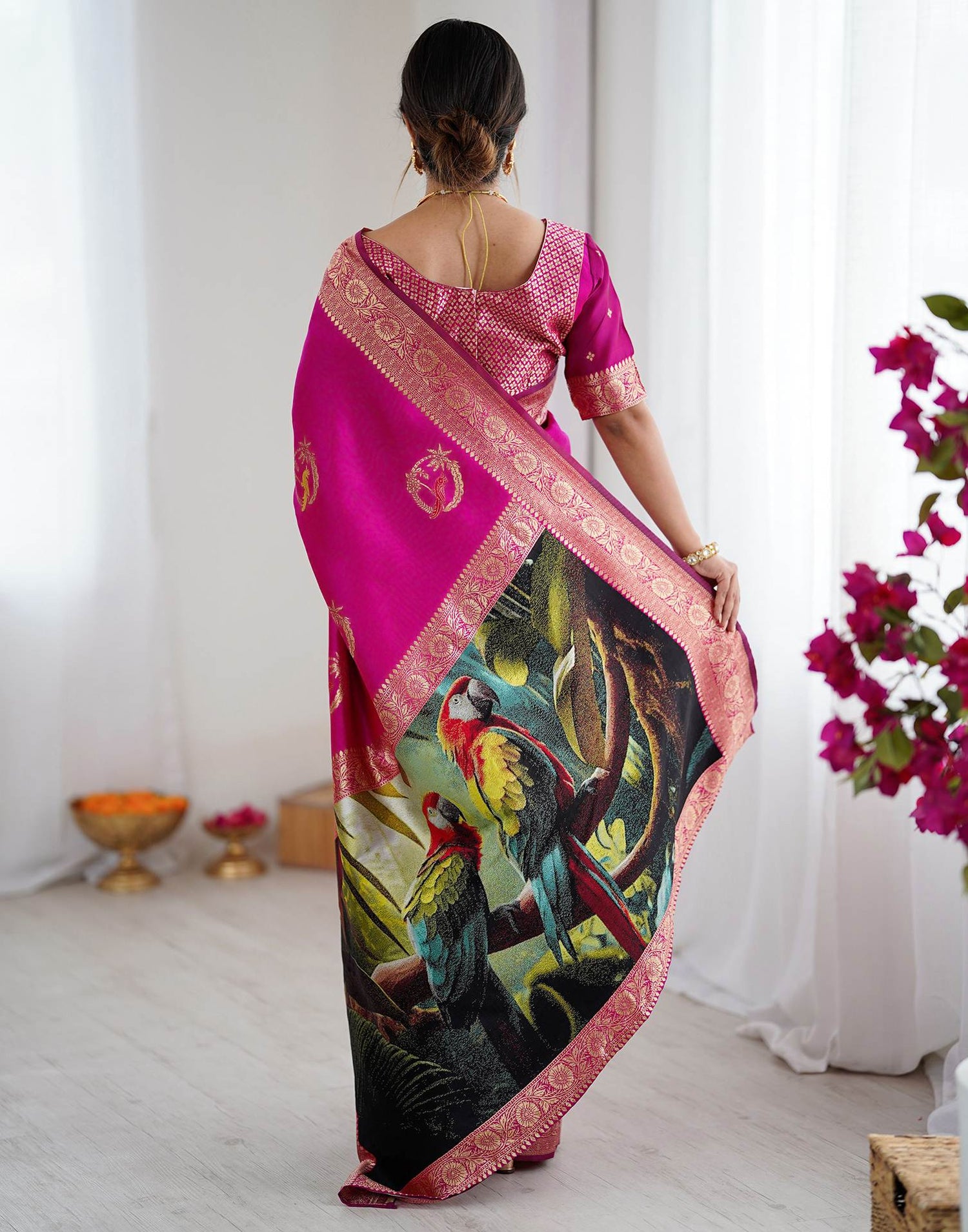 Dark Pink Silk Woven Saree