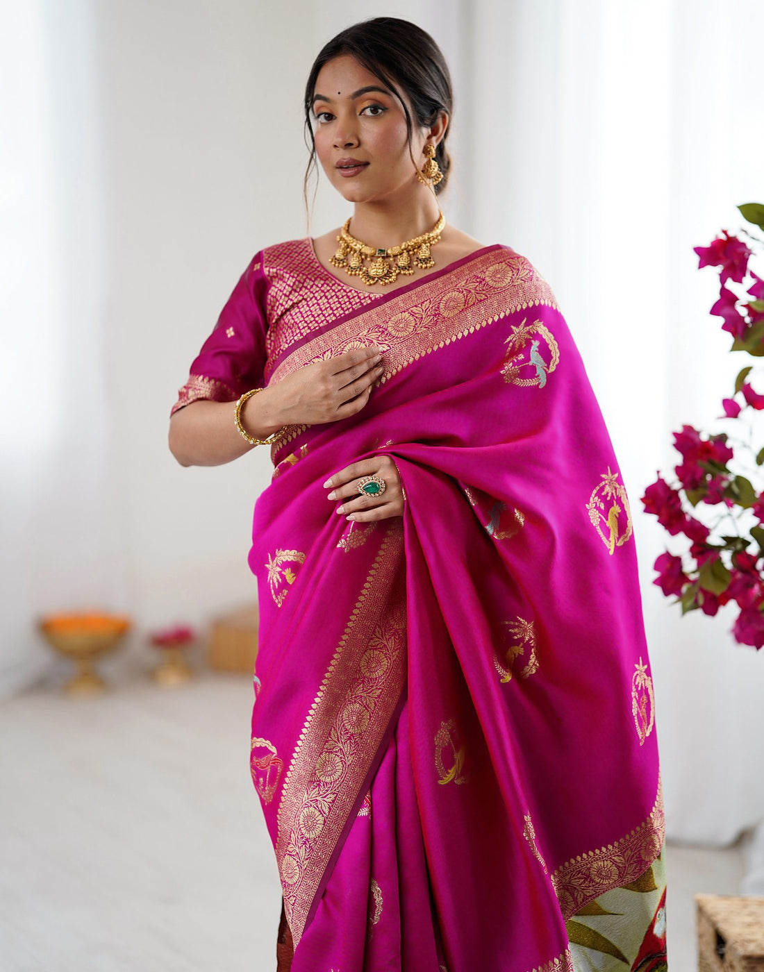 Dark Pink Silk Woven Saree