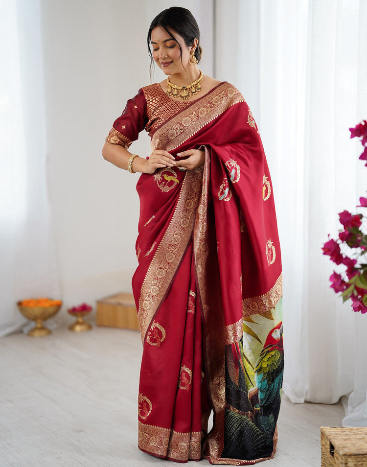 Red Silk Woven Saree
