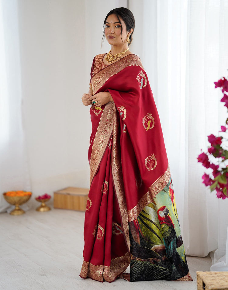 Red Silk Woven Saree
