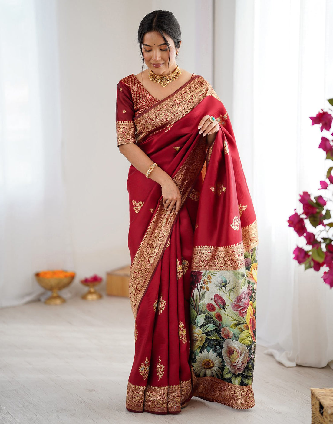 Red Silk Woven Saree