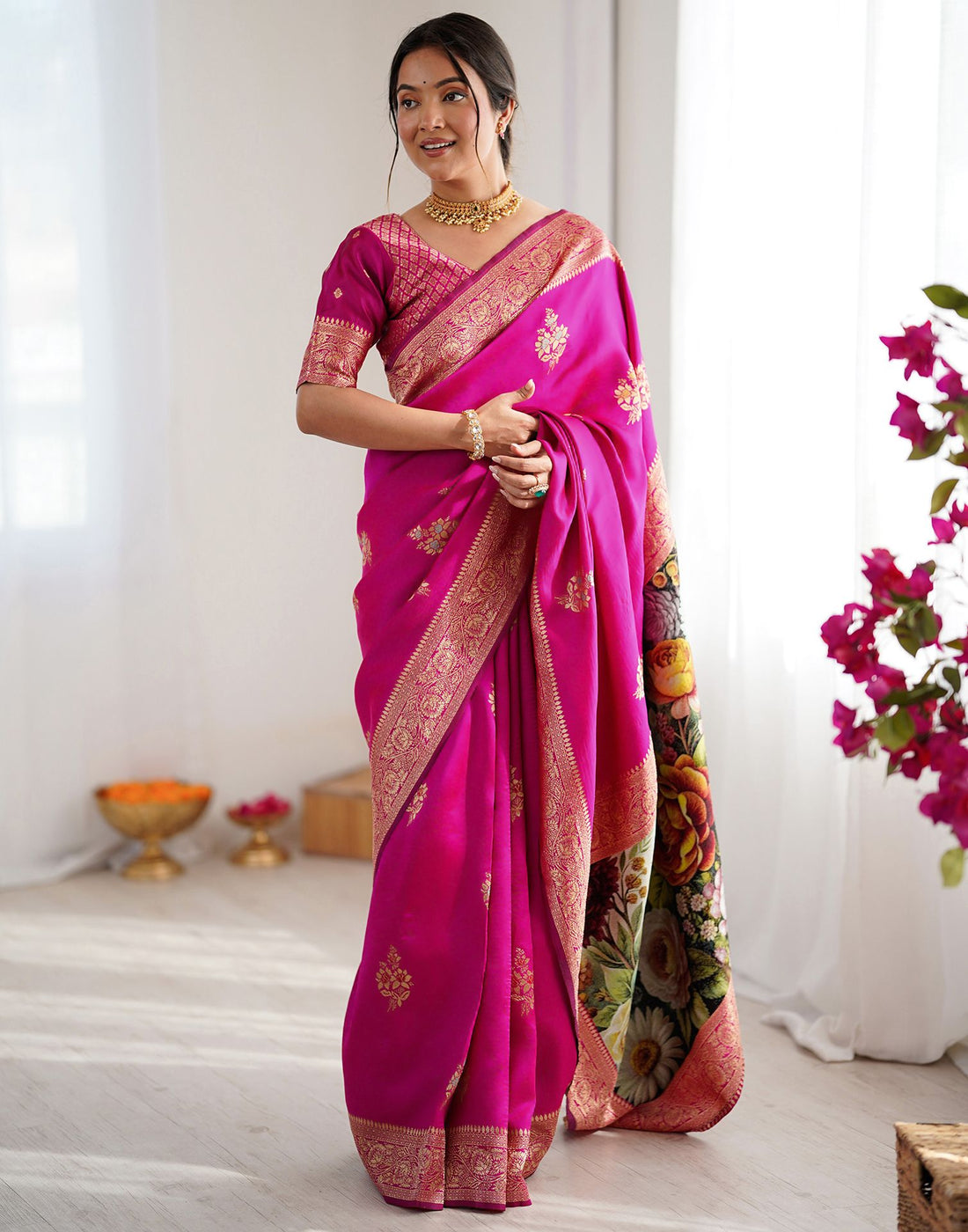 Pink Silk Woven Saree