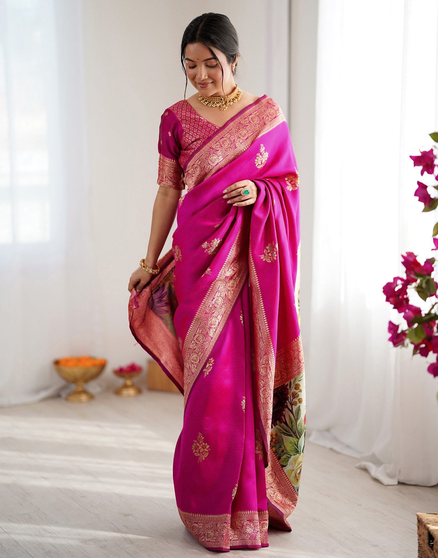 Pink Silk Woven Saree