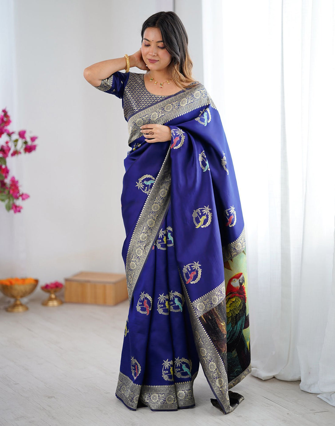Navy Blue Silk Woven Saree