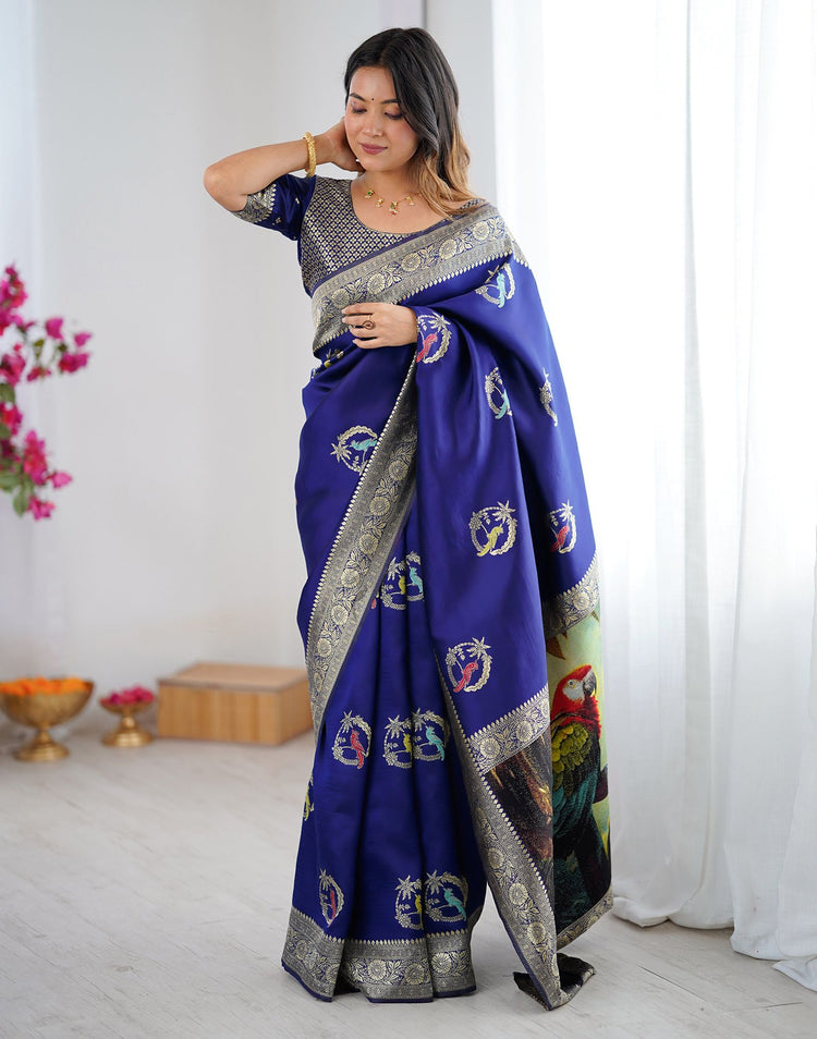 Navy Blue Silk Woven Saree