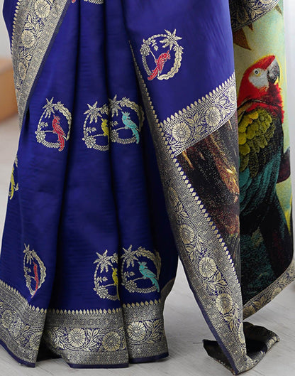 Navy Blue Silk Woven Saree