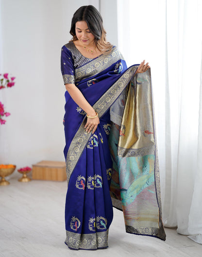Navy Blue Silk Woven Saree