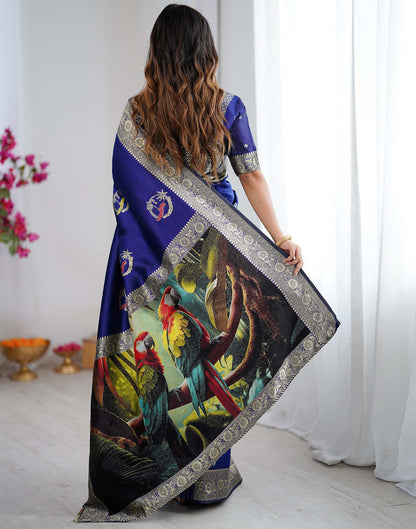 Navy Blue Silk Woven Saree