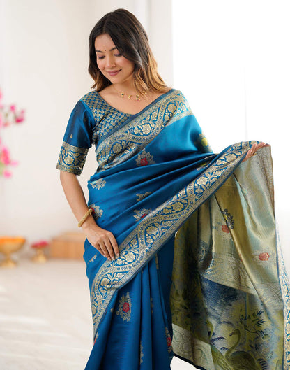 Teal Blue Silk Woven Saree