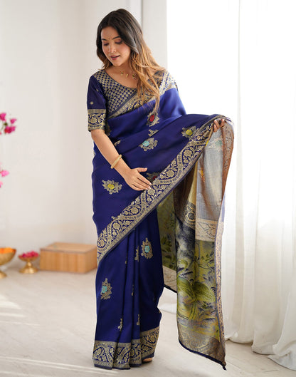 Navy Blue Silk Woven Saree