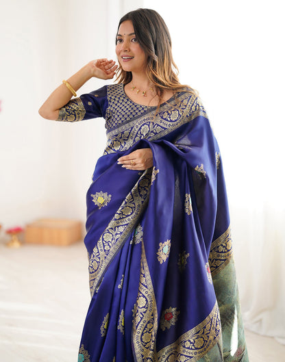 Navy Blue Silk Woven Saree