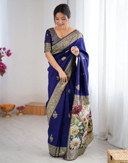 Navy Blue Silk Woven Saree