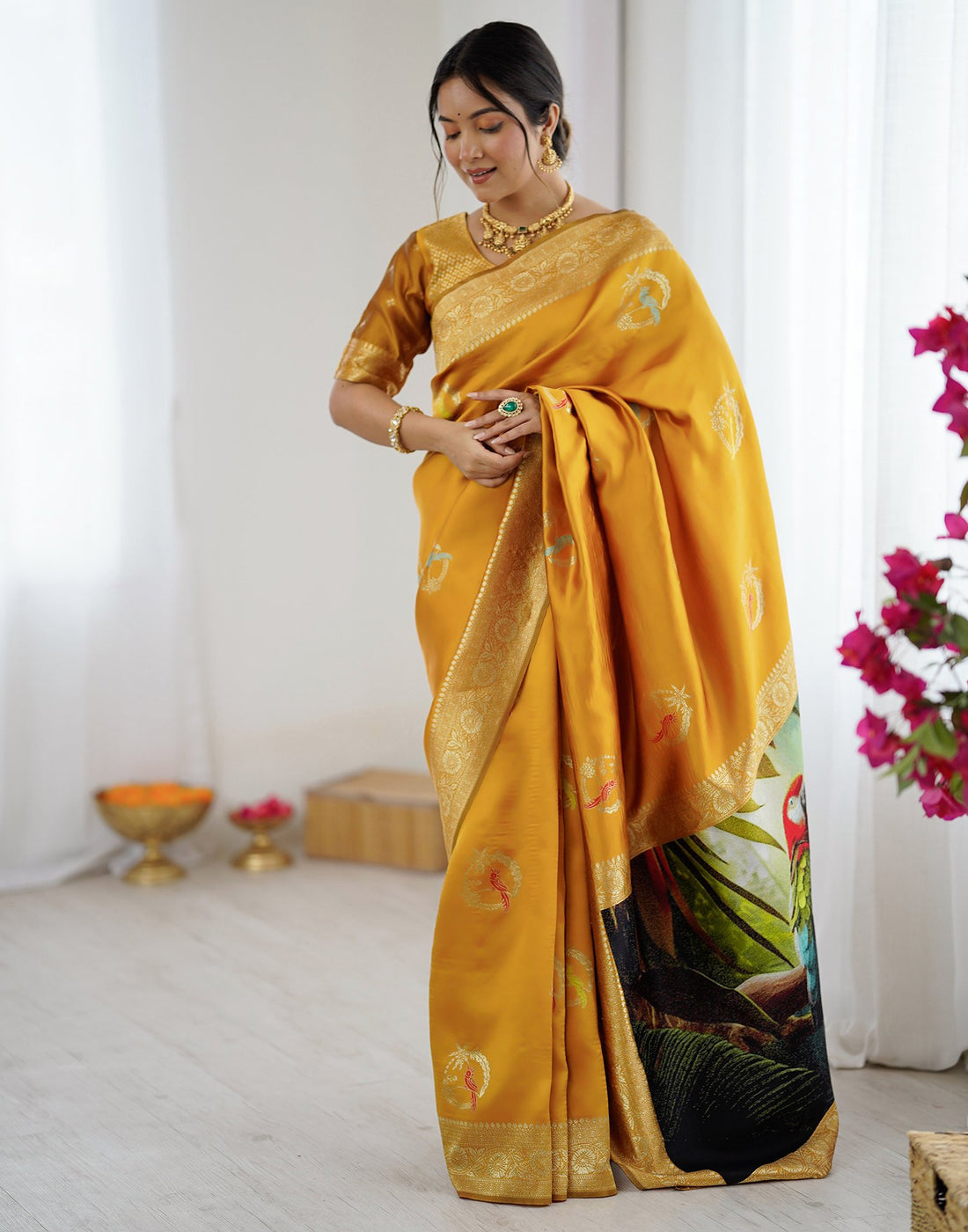 Yellow Silk Woven Saree