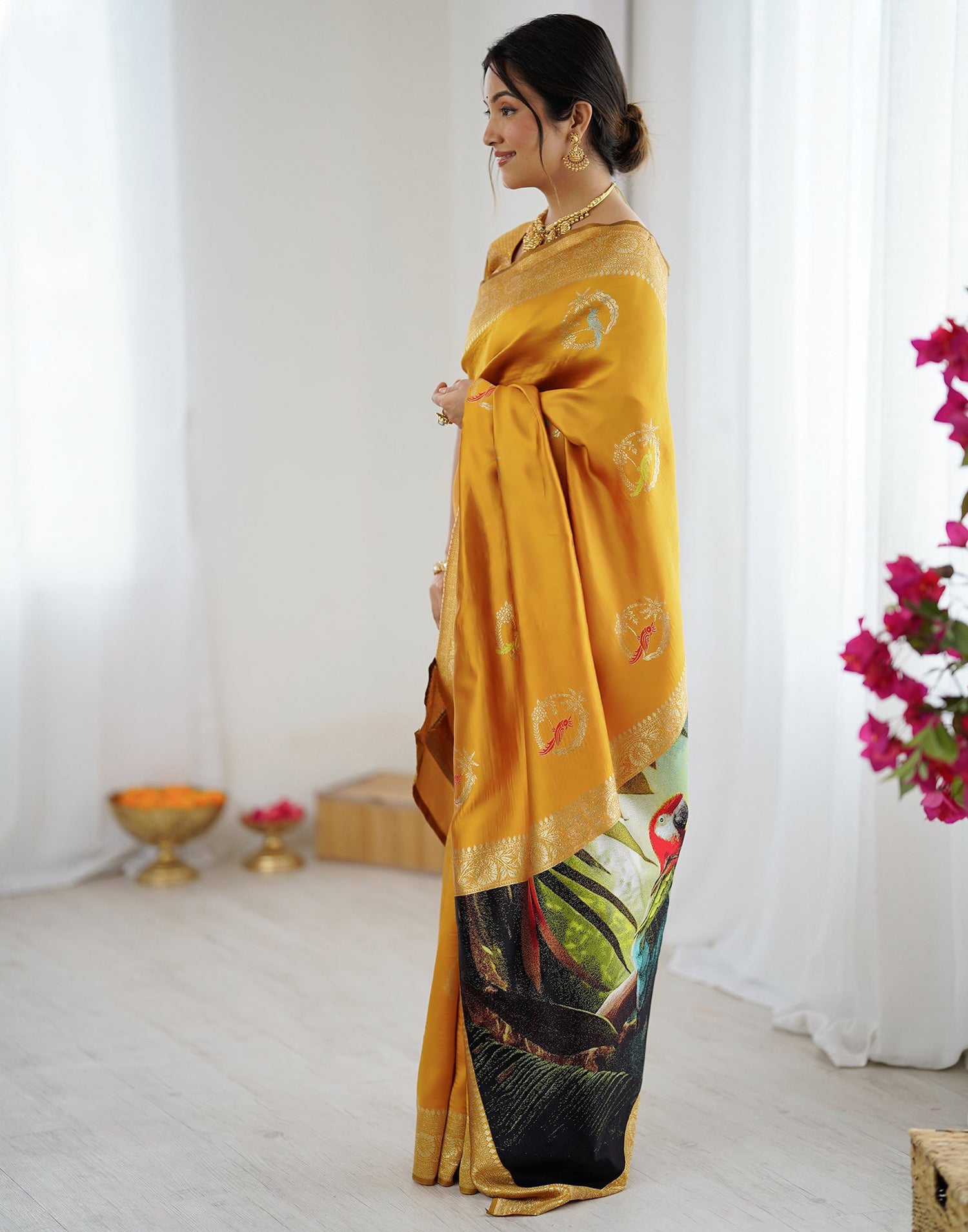 Yellow Silk Woven Saree