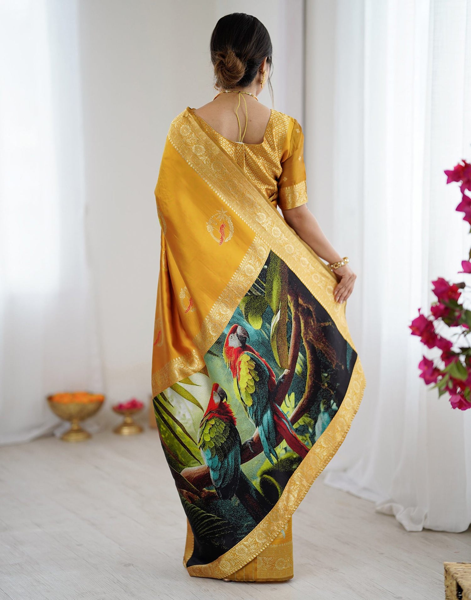 Yellow Silk Woven Saree
