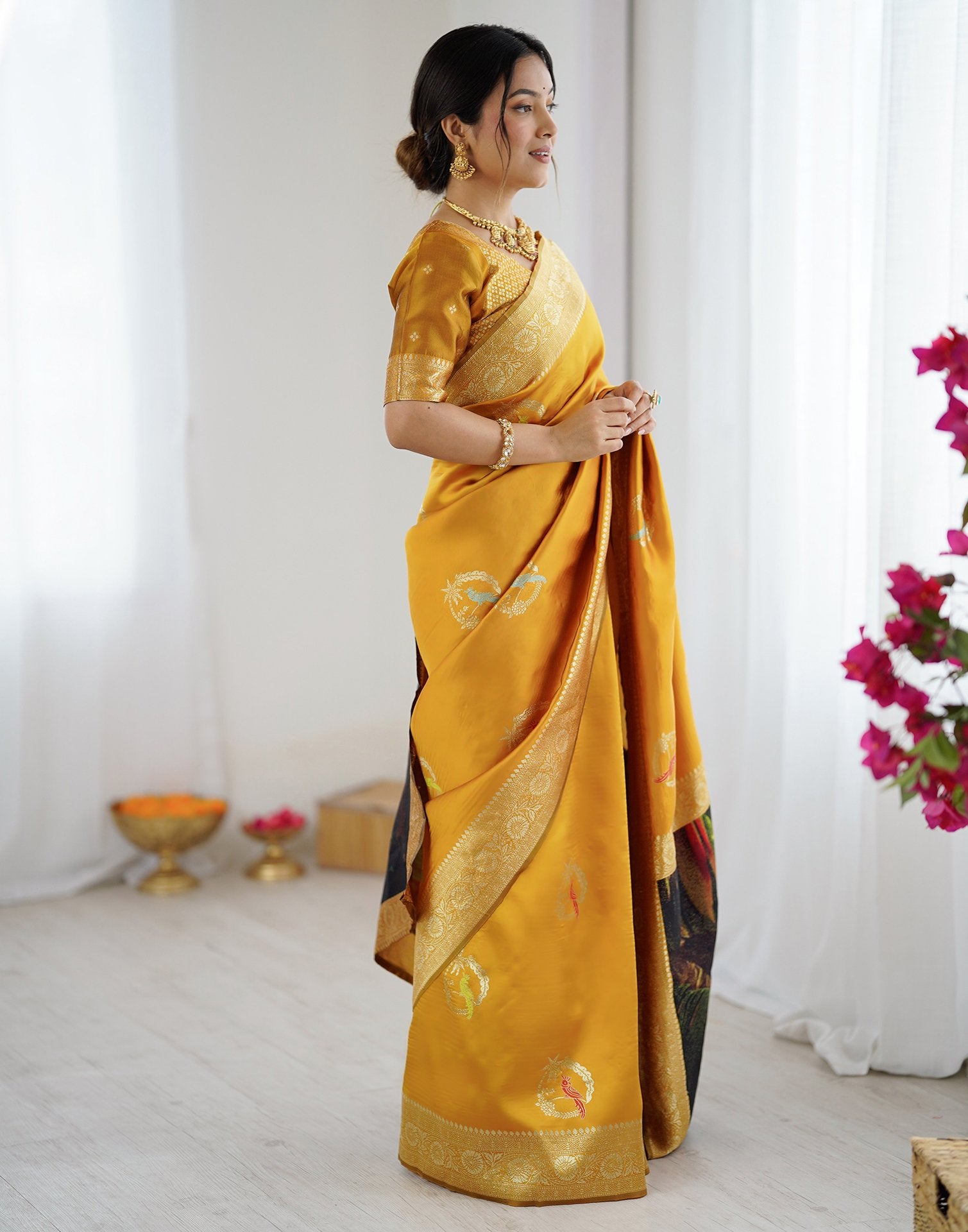 Yellow Silk Woven Saree