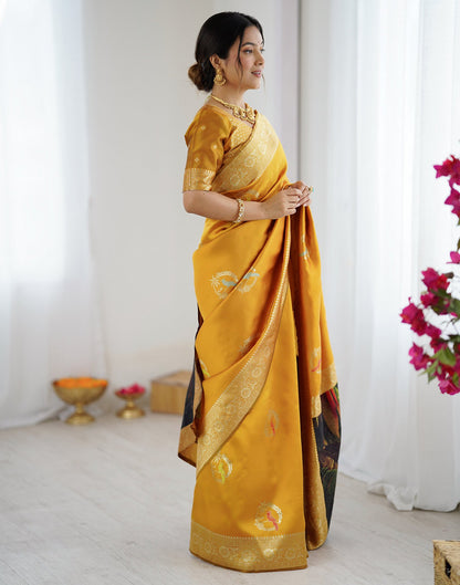 Yellow Silk Woven Saree