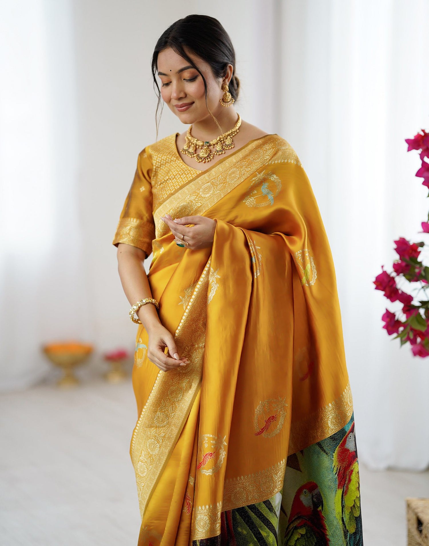 Yellow Silk Woven Saree