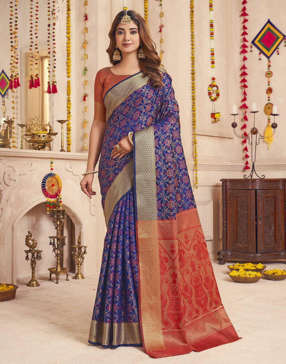 Navy Blue Silk Woven Patola Saree