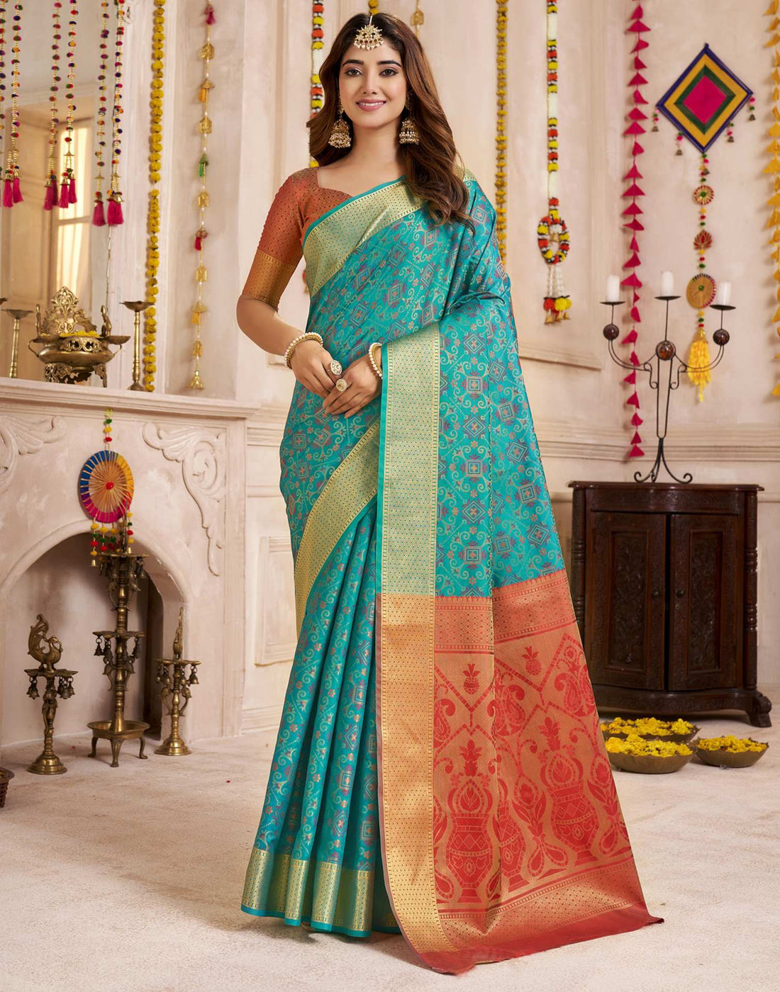 Teal Blue Silk Woven Patola Saree