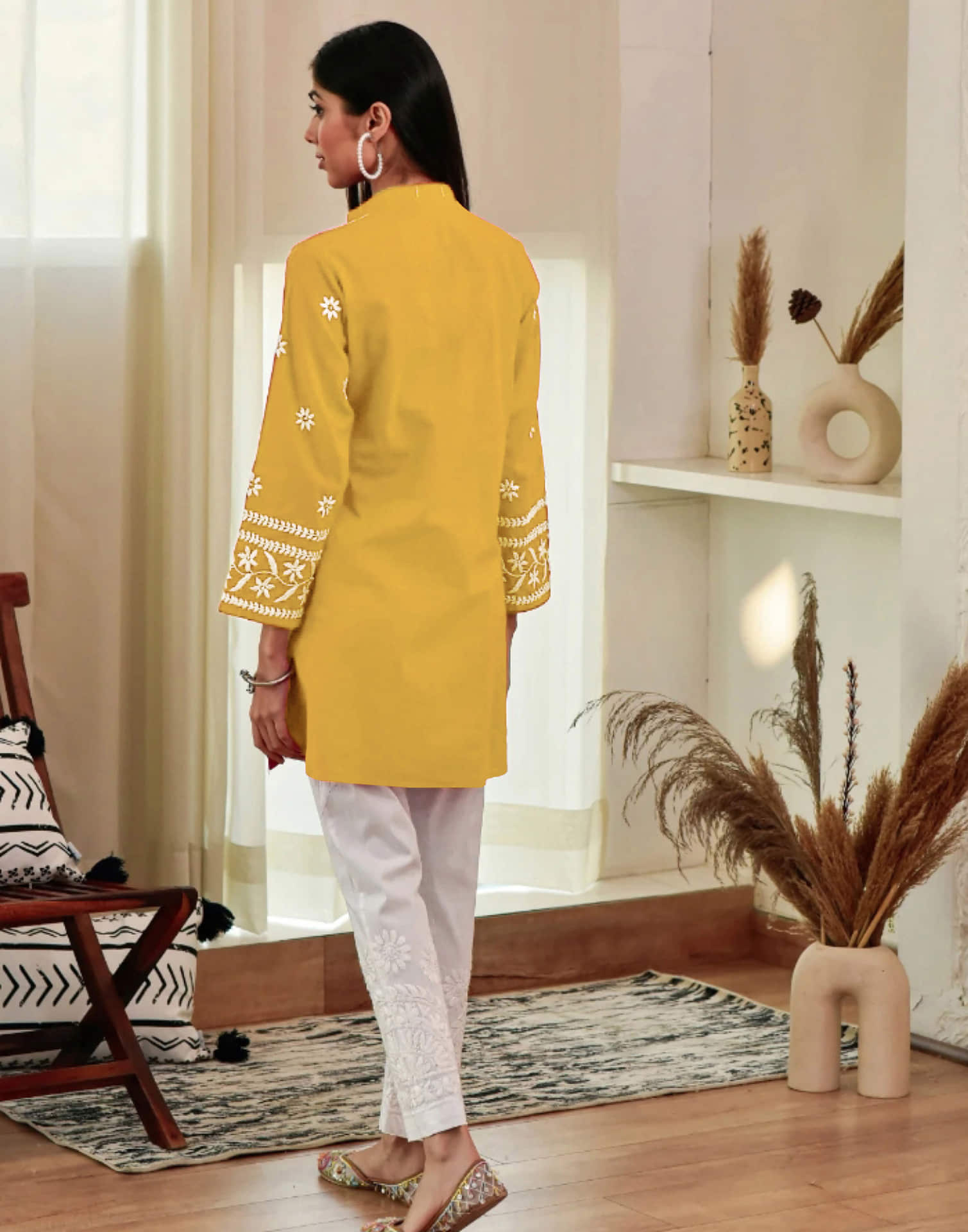 Yellow Chikankari Embroidery Rayon Straight Kurta