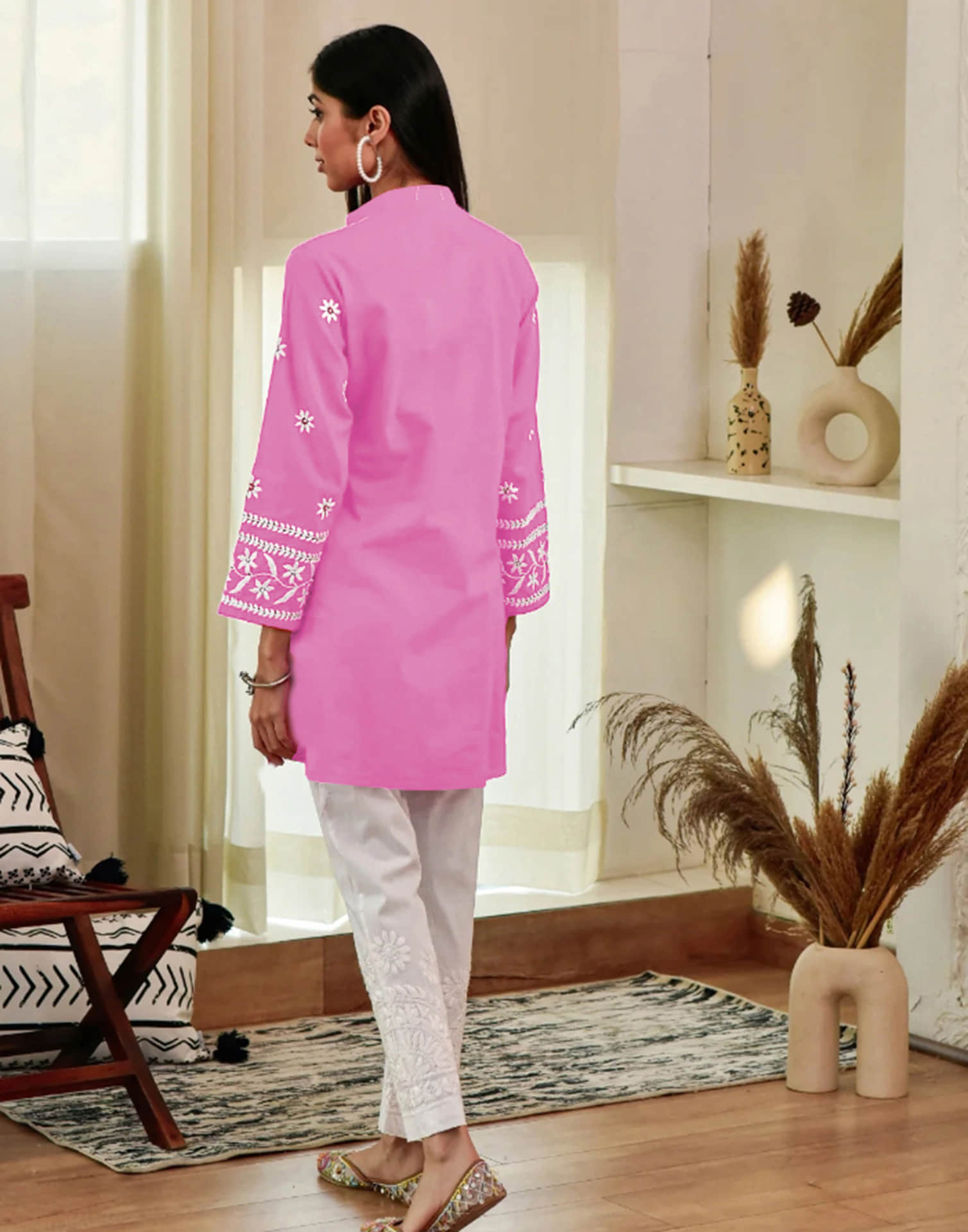 Light Pink Chikankari Embroidery Rayon Straight Kurta