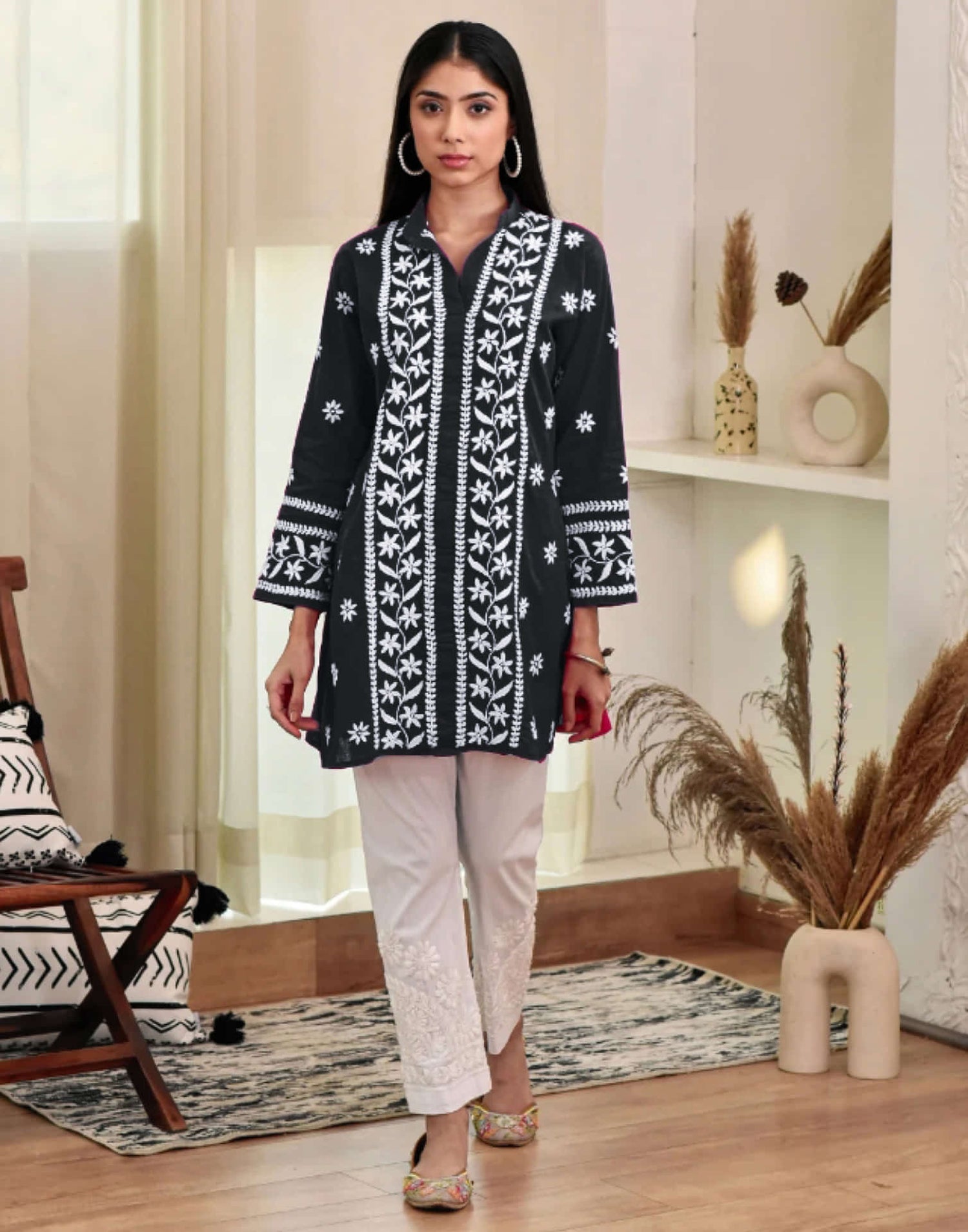 Black Chikankari Embroidery Rayon Straight Kurta