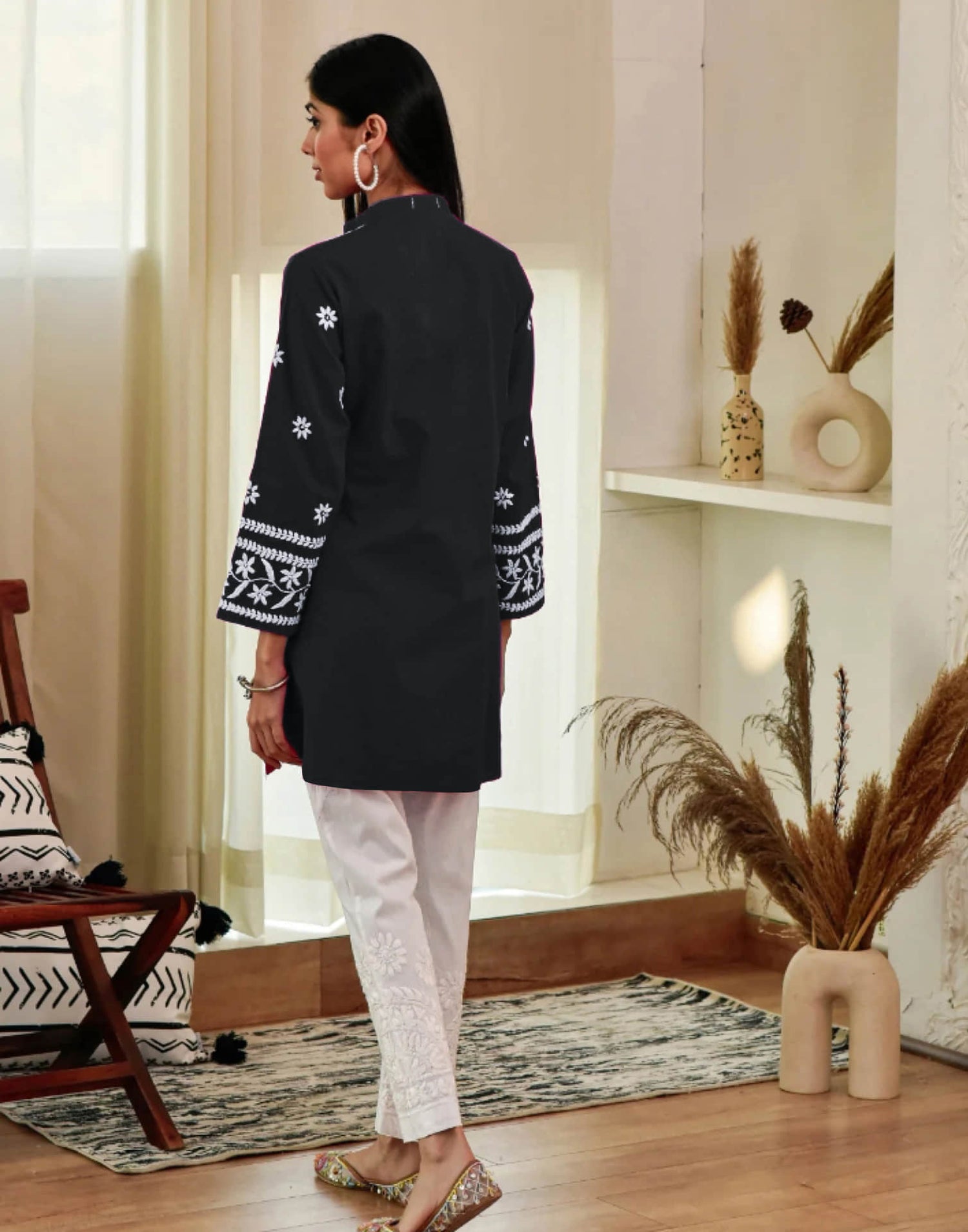 Black Chikankari Embroidery Rayon Straight Kurta