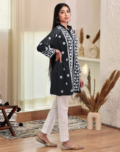 Black Chikankari Embroidery Rayon Straight Kurta