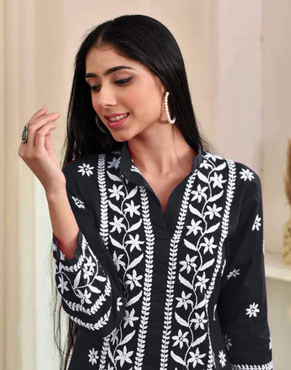 Black Chikankari Embroidery Rayon Straight Kurta