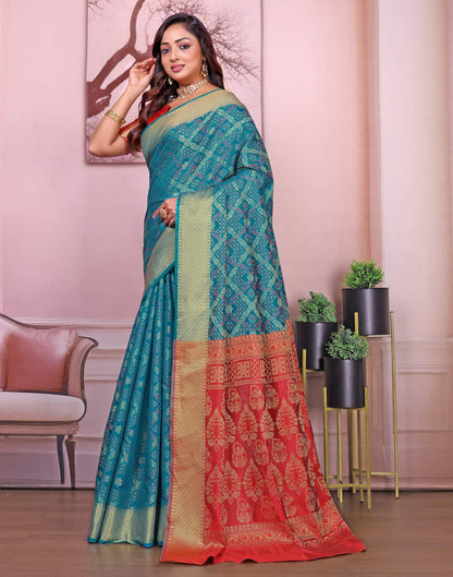 Teal Blue Silk Woven Patola Saree