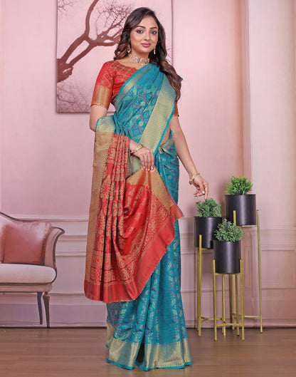 Teal Blue Silk Woven Patola Saree