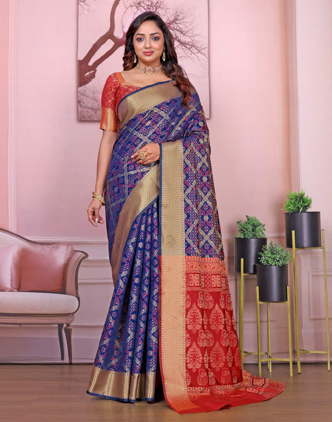 Navy Blue Silk Woven Patola Saree