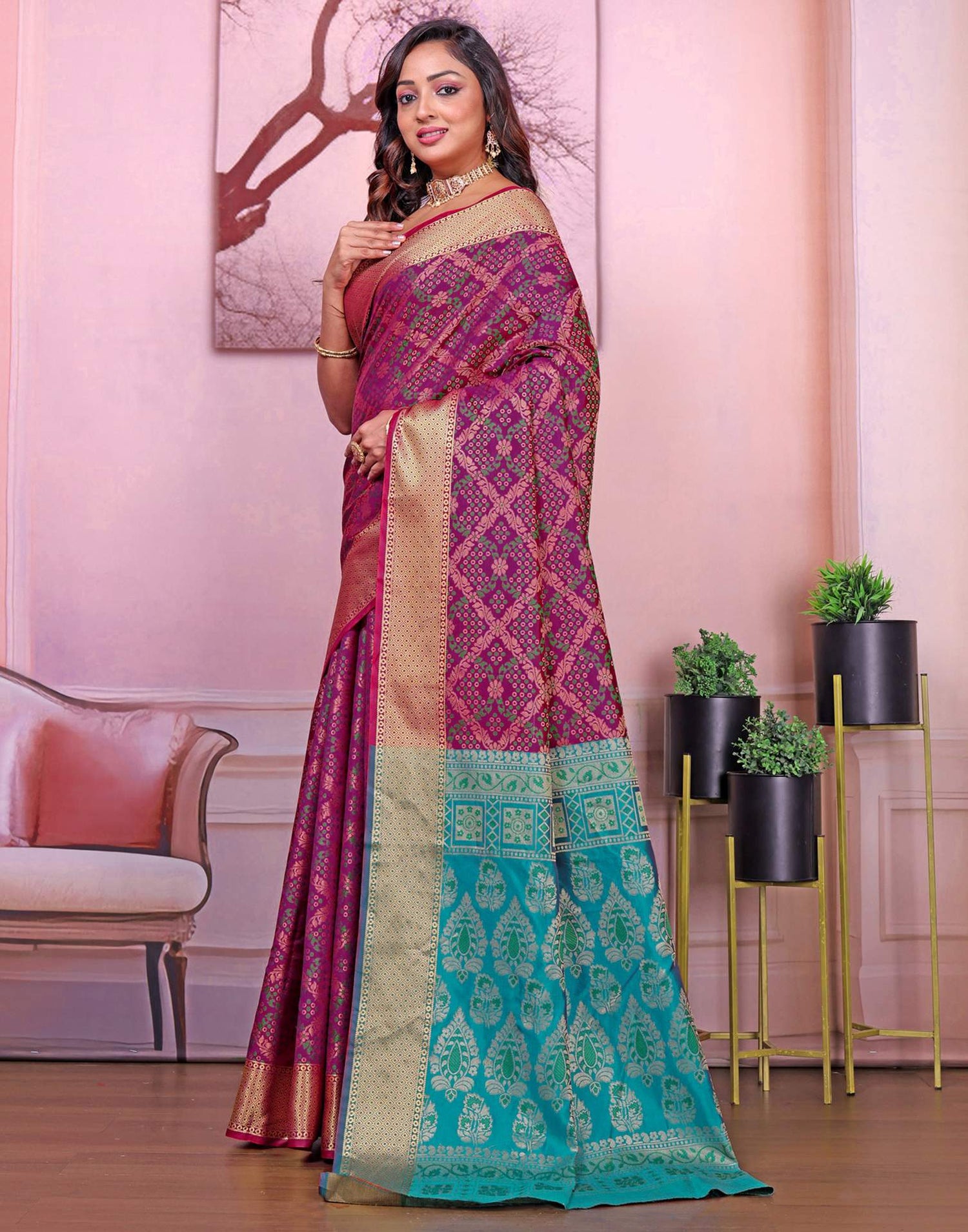 Dark Purple Silk Woven Patola Saree