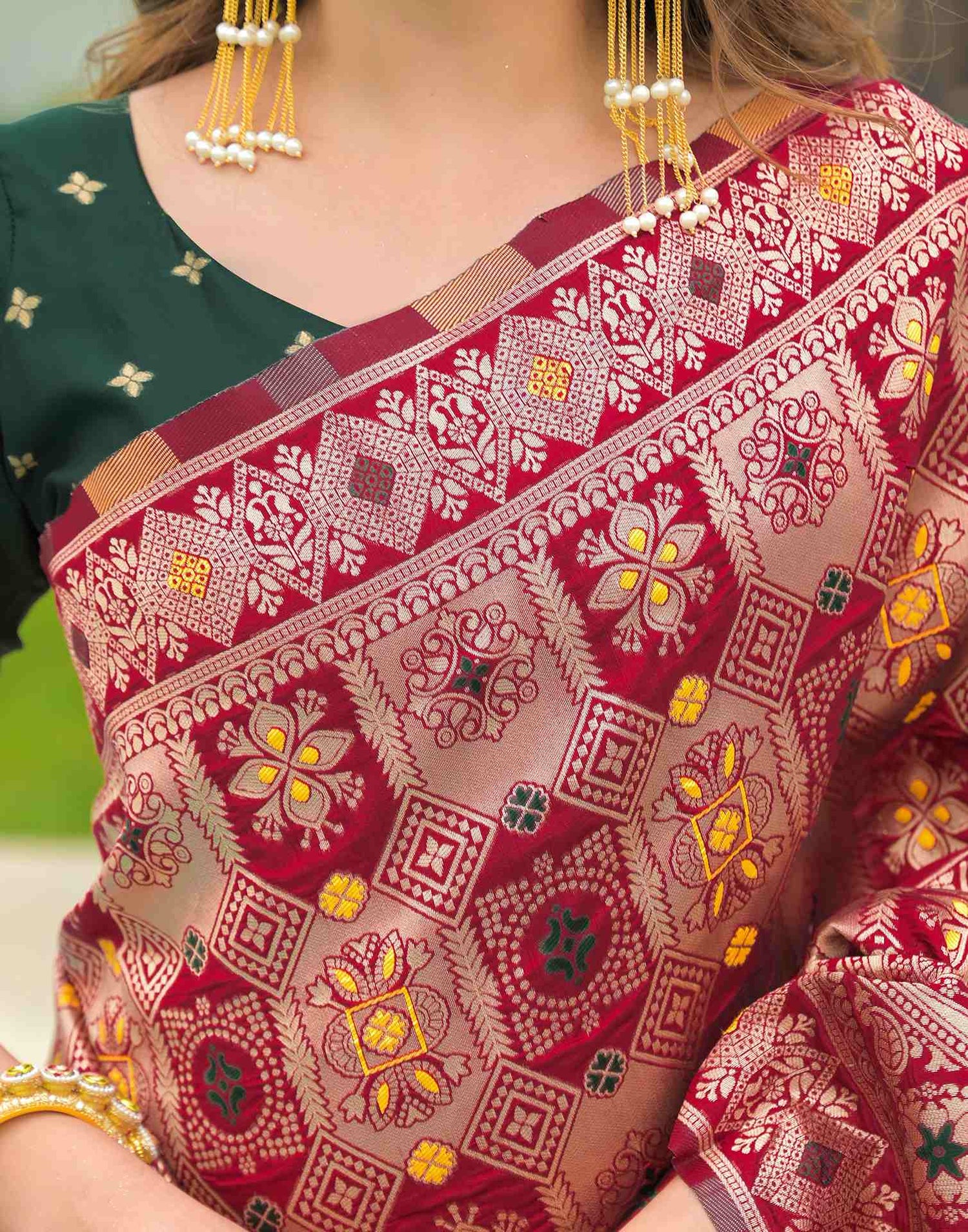 Red Silk Woven Banarasi Saree