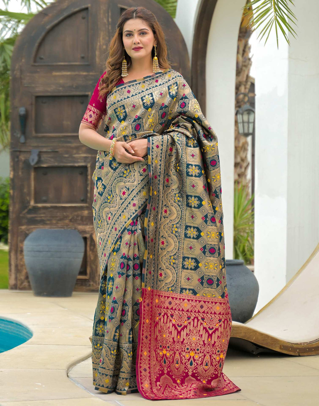 Rama Blue Silk Woven Banarasi Saree