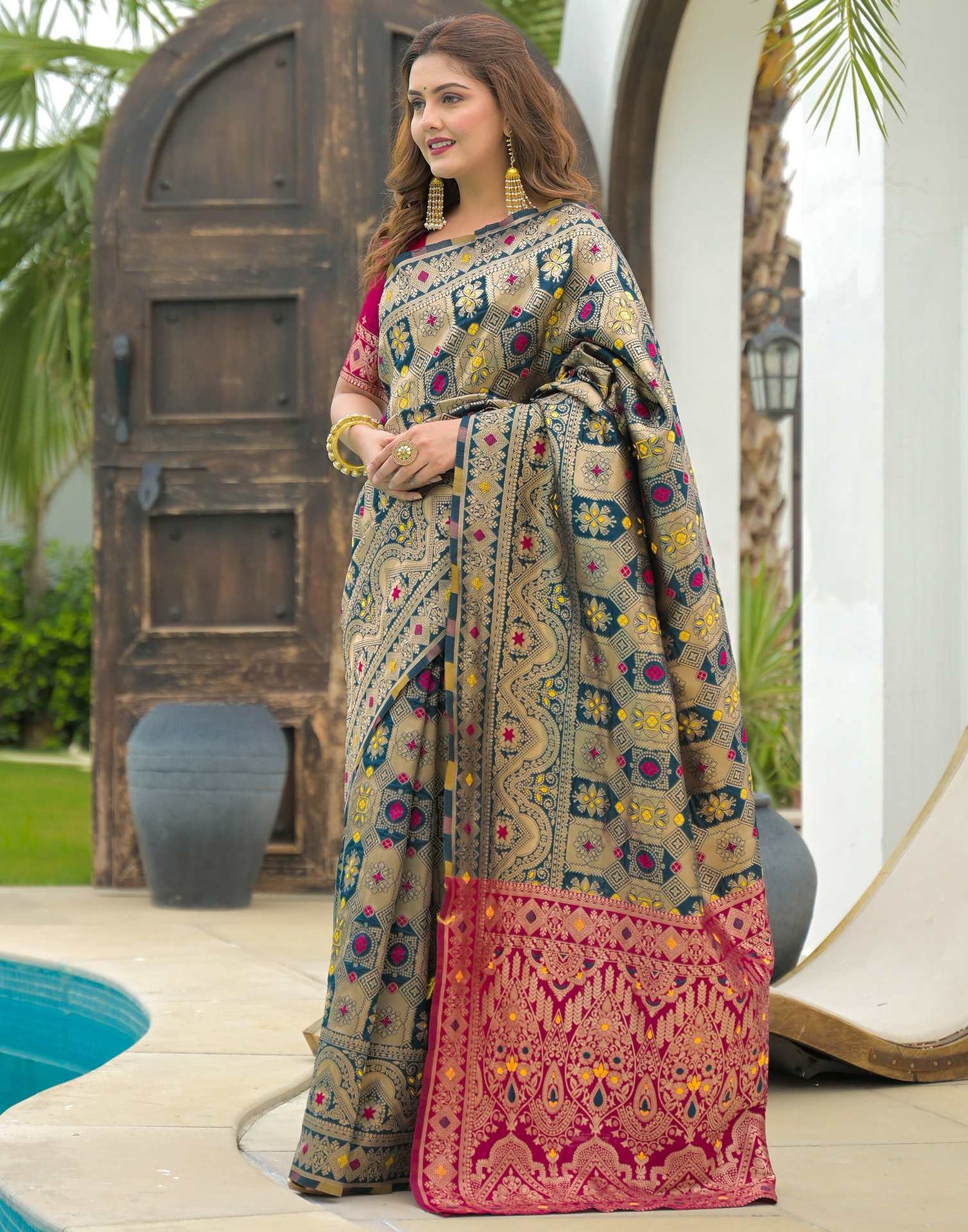 Rama Blue Silk Woven Banarasi Saree
