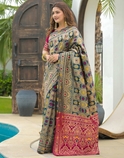 Rama Blue Silk Woven Banarasi Saree