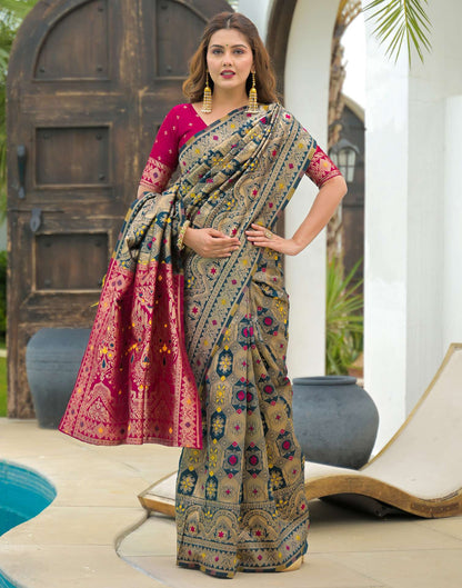 Rama Blue Silk Woven Banarasi Saree