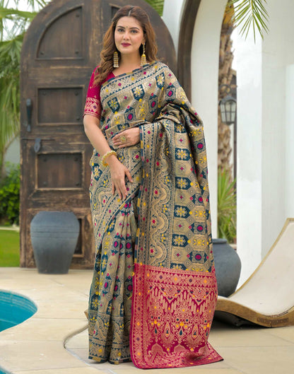 Rama Blue Silk Woven Banarasi Saree