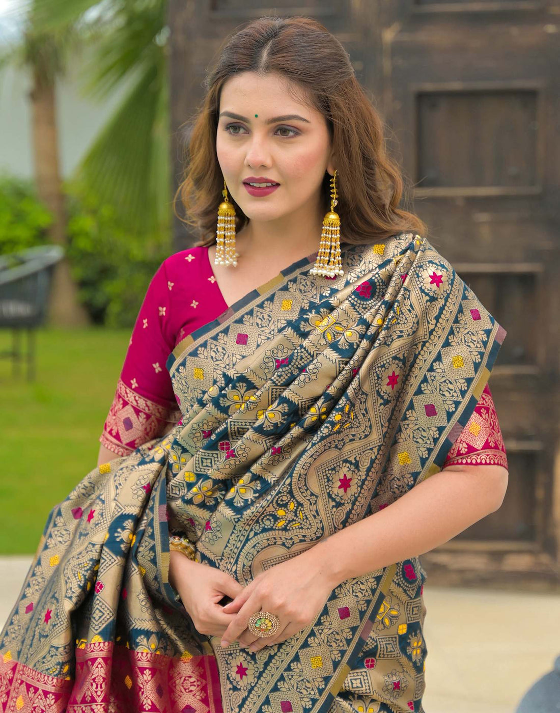 Rama Blue Silk Woven Banarasi Saree
