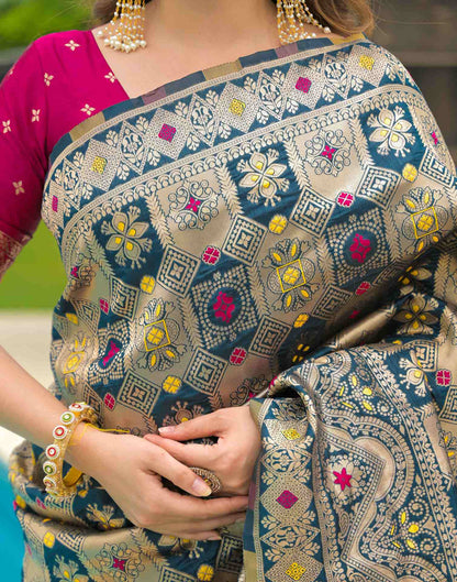 Rama Blue Silk Woven Banarasi Saree