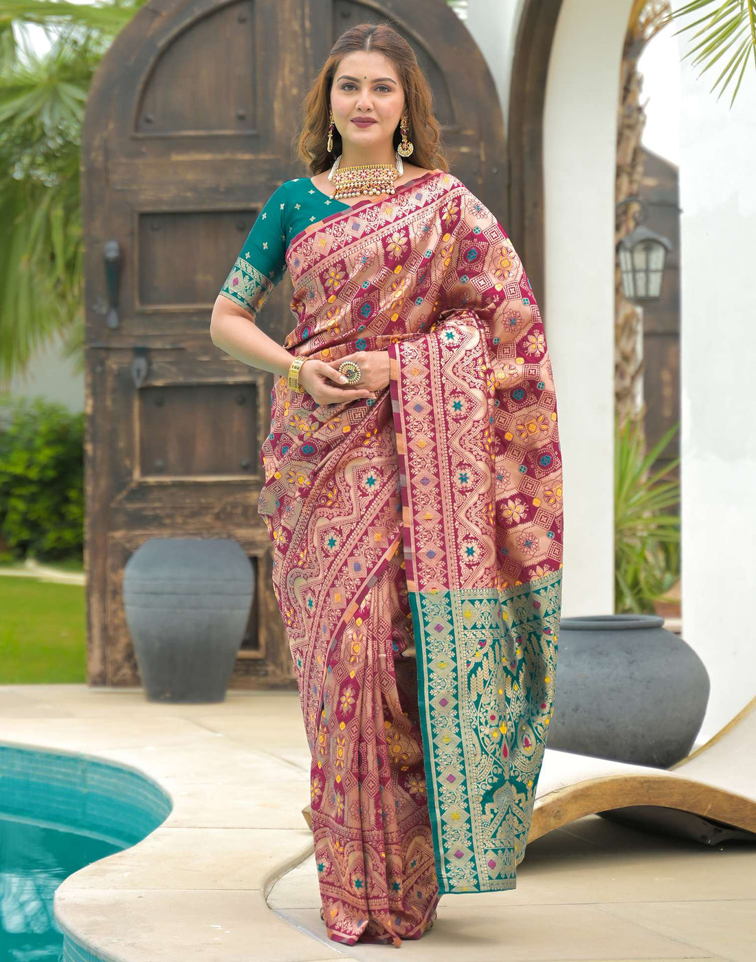 Magenta Silk Woven Banarasi Saree