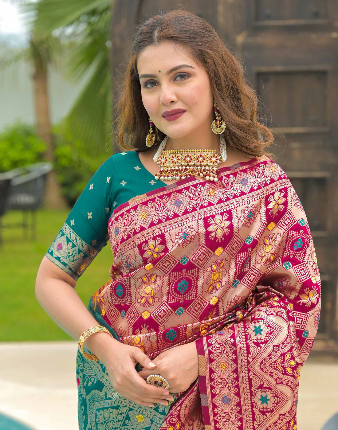 Magenta Silk Woven Banarasi Saree