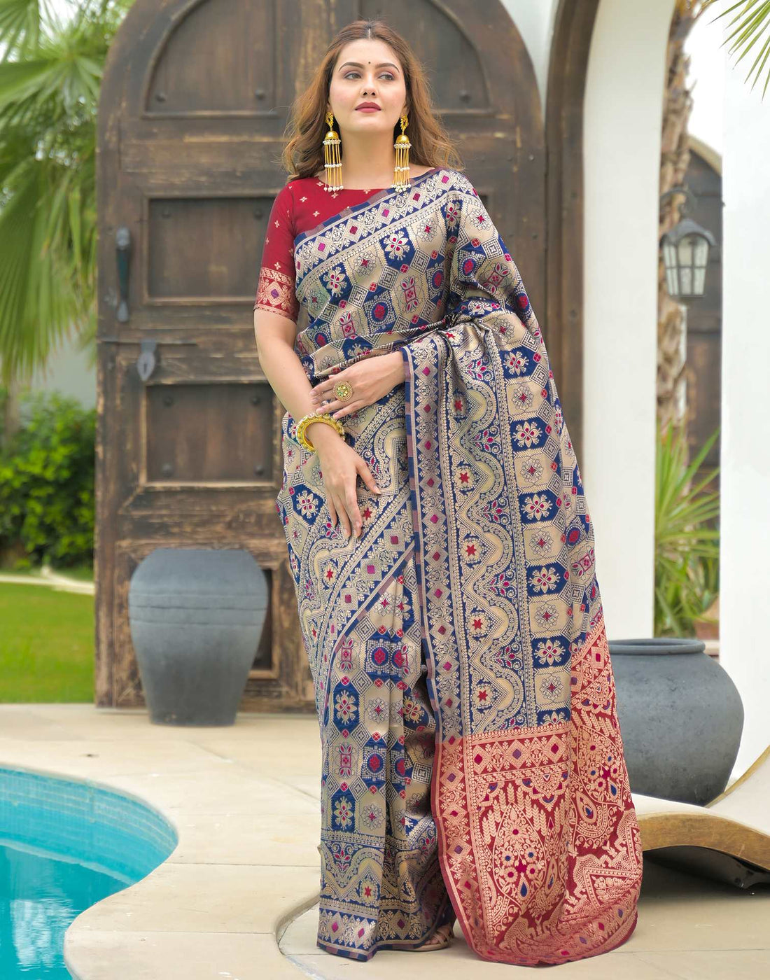 Navy Blue Silk Woven Banarasi Saree